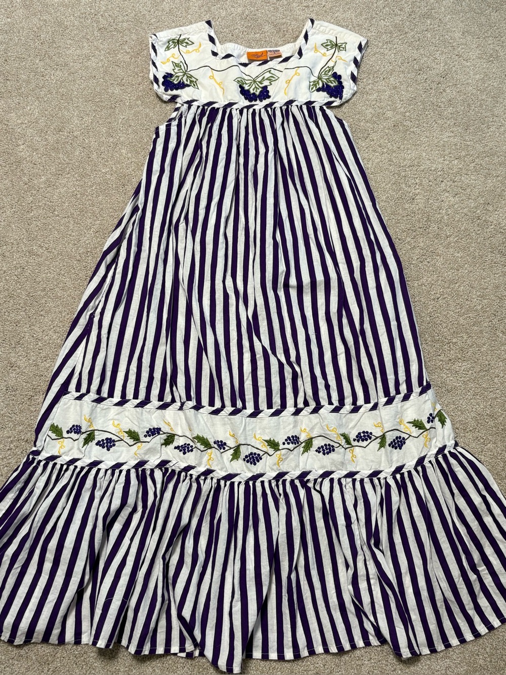 Vintage Cotton Grape Striped Maxi House Dress